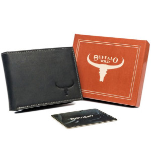 Cienki, skórzany portfel męski poziomy z tłoczeniem, RFID — Buffalo Wild
