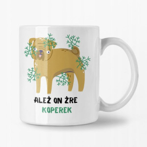 Kubek Biały z nadrukiem ALEŻ ON ŻRE KOPEREK