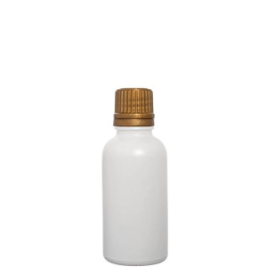 Butelka szklana 50ml biała z kroplomierzem złotym