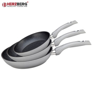 Herzberg 3-częściowy zestaw patelni z kutego aluminium 20/24/28 srebrny