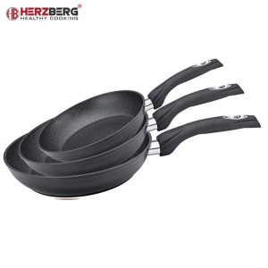 Herzberg 3-częściowy zestaw patelni z kutego aluminium 20/24/28 czarny