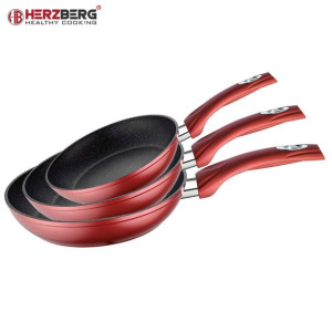 Herzberg 3-częściowy zestaw patelni z kutego aluminium 20/24/28 Burgundy