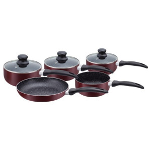 Herzberg HG-5003BR: 8-częściowy zestaw naczyń z marmuru - burgund