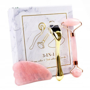 Zestaw Gua Sha Roller Kwarcowy, Kamień Dermaroller
