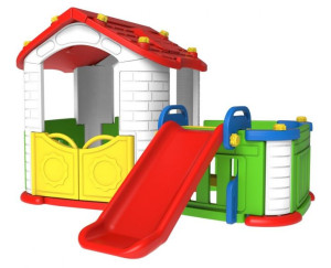 3w1 duży DOMEK dla dzieci + ZJEŻDŻALNIA  czerwony dach domek ogrodowy (CHD-