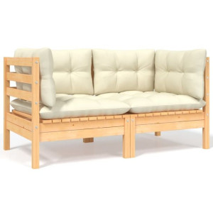 Lumarko 2-osobowa sofa ogrodowa z kremowymi poduszkami, drewno sosnowe!
