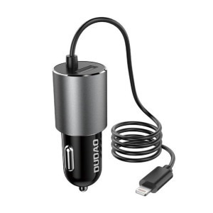 Dudao Ładowarka Samochodowa Usb Z Wbudowanym Kablem Lightning 3,4 A Czarny