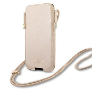 Guess Saffiano Pouch - Torebka Na Telefon S/m Max 6.1" (złoty)