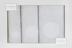 Komplet Ręczników 3 30x50 Cm, 50x90 Cm, 70x140 Cm Srebrny