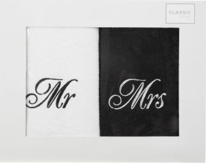 Komplet Ręczników Mr Mrs 2 Szt. 50x90 Cm Biały