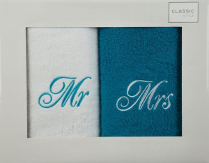 Komplet Ręczników Mr Mrs 2 Szt. 50x90 Cm Biały