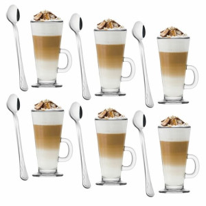 Zestaw 6 szklanek Tadar Caffee Latte 250 ml i 6 łyżeczek koktajlowych