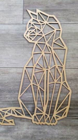 Geometryczny, ażurowy Kot ze sklejki, 35cm