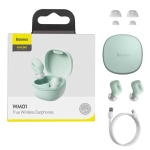 Baseus Encok Wm01 Tws Bezprzewodowe Dokanałowe Słuchawki Bluetooth 5.0 Ziel