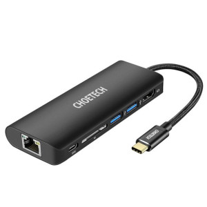 Choetech Stacja Dokująca Adapter Hub Usb Typ C 6w1 100w Pd Czarny (hub-m05)