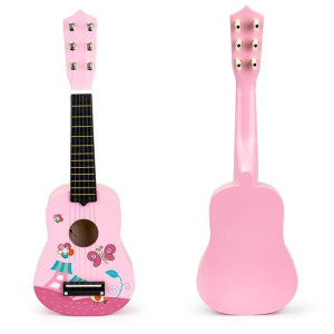 Gitara dla dzieci drewniana metalowe struny kostkaróżowa