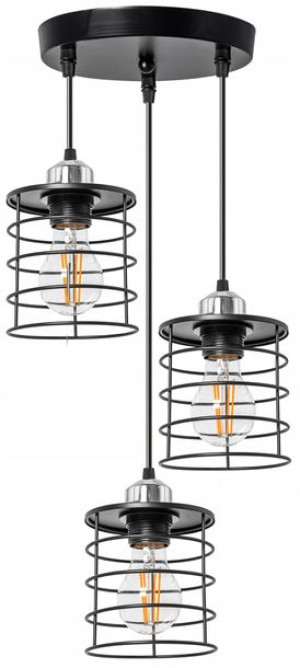 Lampa Sufitowa Wisząca Potrójna Metal Loft Czarna