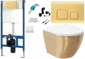Zestaw Misa WC Złota Podwieszana + Stelaż Gold F