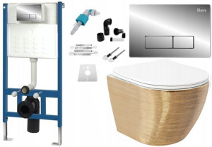 Zestaw Misa WC Złota Podwieszana + Stelaż Chrom H