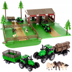 Duża Farma Zagroda Zwierzątka Traktor X2 Przyczepa