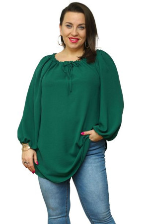 Bluzka TAMARA ściągana przy szyi zielona 56 PLUS SIZE