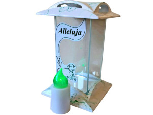 Znicz Lampion Kbm Wielkanoc Biało-zielony +wkład