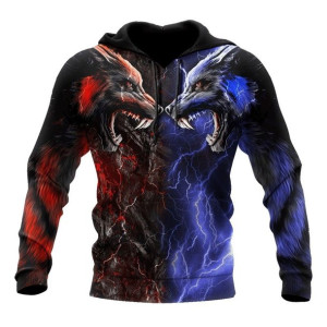 Bluza Męska Chłopięca Z Kapturem Z Efektem 3d Wilki L