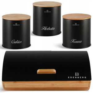 Chlebak Zestaw Pojemniki Kawa Herbata Cukier Black