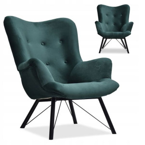 Designerski Fotel Tapicerowany Welurem Dalton Zielony