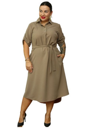 Sukienka SILVIA elegancka trapezowa ciemny beż 54 PLUS SIZE