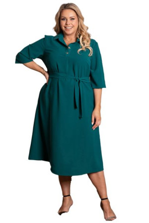Sukienka SILVIA elegancka trapezowa butelkowa zieleń 48 PLUS SIZE