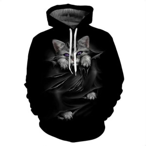 Bluza Męska Młodzieżowa Z Kapturem I Efektem 3d Mały Kot Xl