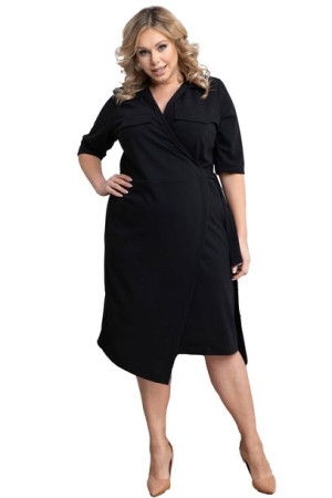 Sukienka MORGANA wiązana kopertowa czarna 56 PLUS SIZE