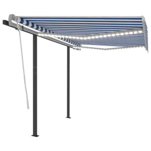 Ręcznie zwijana markiza z LED, 3x2,5 m, niebiesko-biała