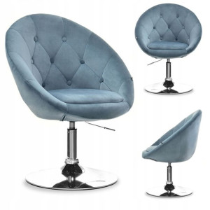 Designerski Pikowany Fotel Klubowy Lounge 3 Niebieski Chrom Do Salonu