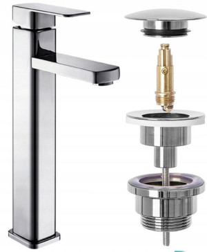 Bateria Umywalkowa Wysoka Rea + Korek Klak Chrom