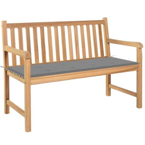 Ławka ogrodowa z szarą poduszką, 120 cm, lite drewno tekowe
