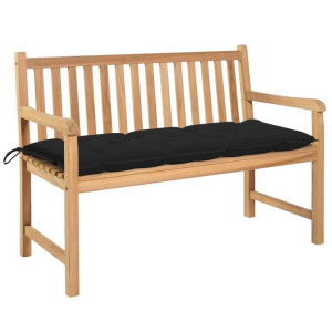 Ławka ogrodowa z czarną poduszką, 120 cm, lite drewno tekowe