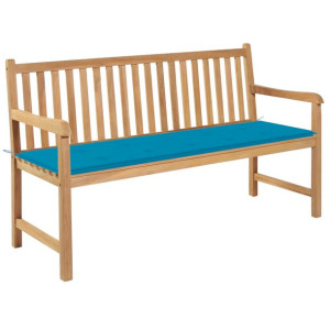 Ławka ogrodowa z niebieską poduszką, 150 cm, drewno tekowe