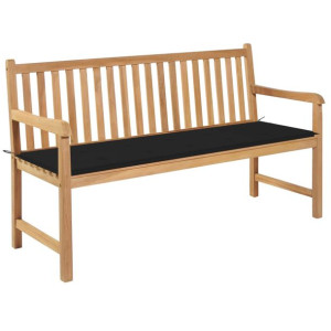 Ławka ogrodowa z czarną poduszką, 150 cm, lite drewno tekowe