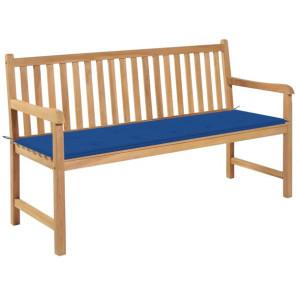 Ławka ogrodowa z kobaltową poduszką, 150 cm, drewno tekowe
