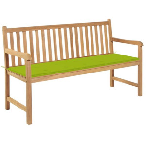 Ławka ogrodowa z jasnozieloną poduszką, 150 cm, drewno tekowe