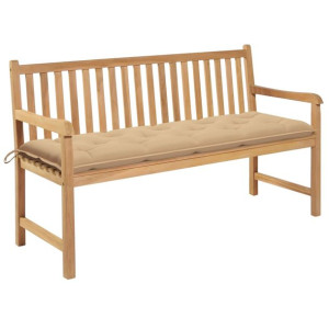 Ławka ogrodowa z beżową poduszką, 150 cm, lite drewno tekowe