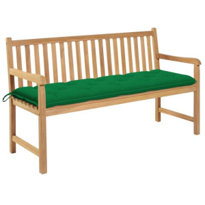 Ławka ogrodowa z zieloną poduszką, 150 cm, lite drewno tekowe