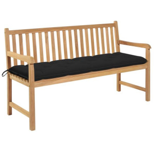 Ławka ogrodowa z czarną poduszką, 150 cm, lite drewno tekowe