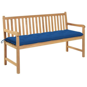 Ławka ogrodowa z niebieską poduszką, 150 cm, lite drewno tekowe