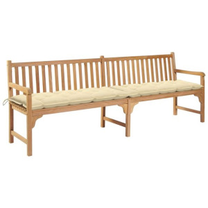 Ławka ogrodowa z kremową poduszką, 240 cm, lite drewno tekowe