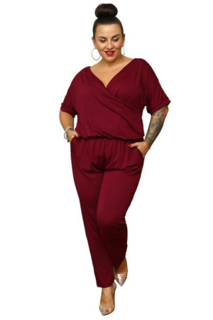 Kombinezon IBIZA kopertowy bordo 56 PLUS SIZE