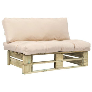 Sofa ogrodowa z palet z piaskowymi poduszkami, drewno