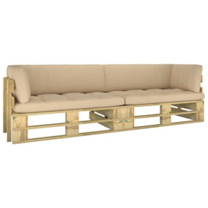 Sofa 2-os. z palet, z poduszkami, impregnowane drewno sosnowe